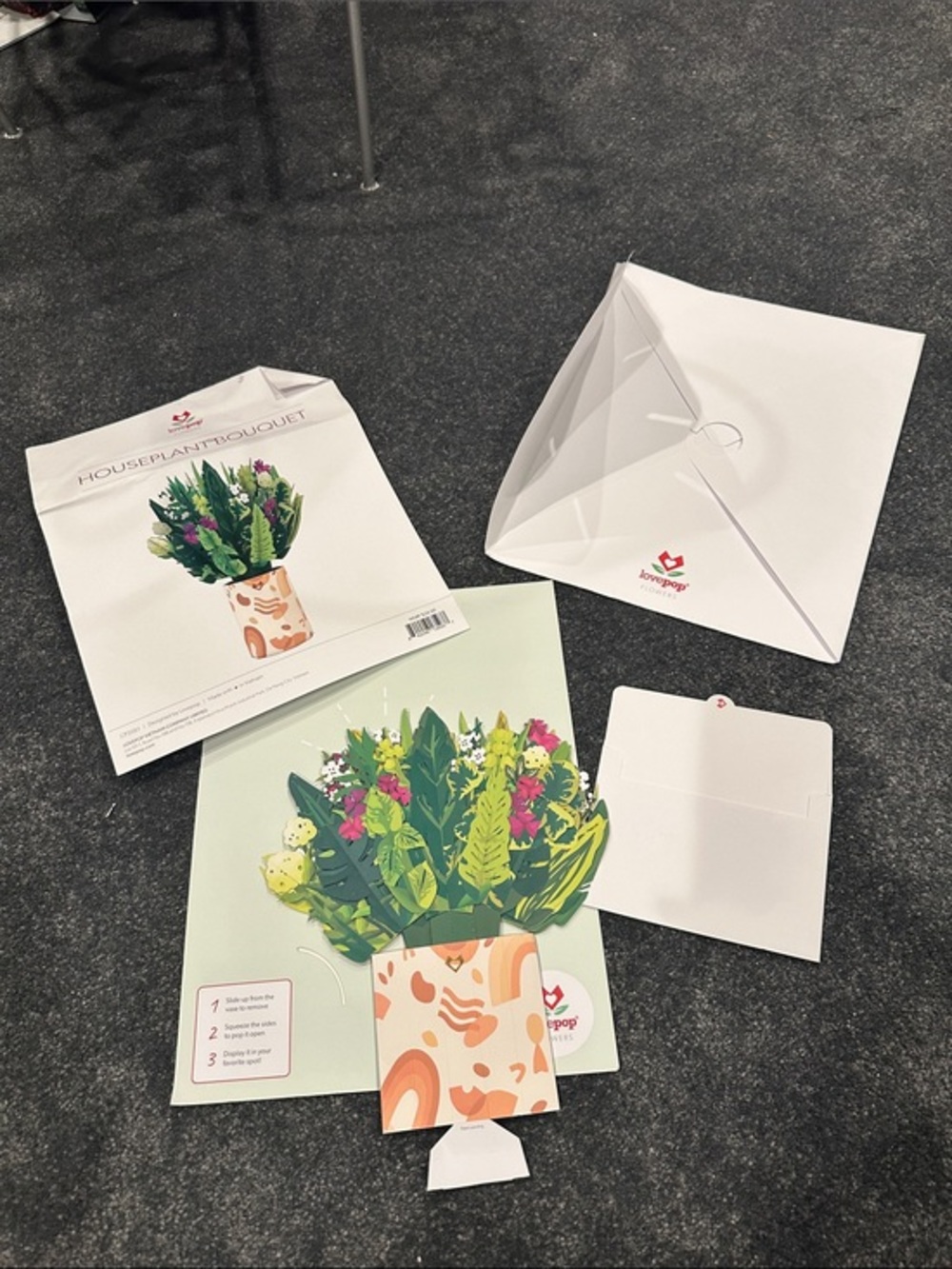Lovepop Pop-Up Houseplant Bouquet Card - Green & Pink with mini card full kit